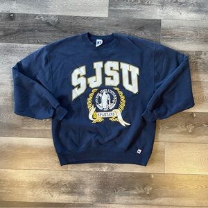 90s Russell Athletic SJSU Grey Crewneck Sweatshirt Vtg Graphic Spartans L U.S.A.